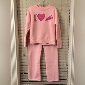 Hanes Cheer I Love Cheerleading Girl’s Large (10/12) Sweatpants Sweatshirt Set